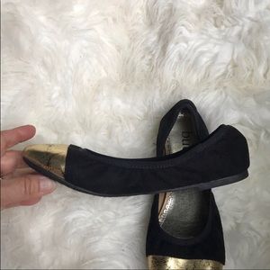 Gold Black Color-Block Bucco Flats